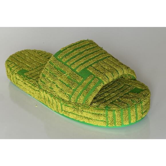 NIB $600 Bottega Veneta Intrecciato Resort Sponge Slipper Green 12 US 660245